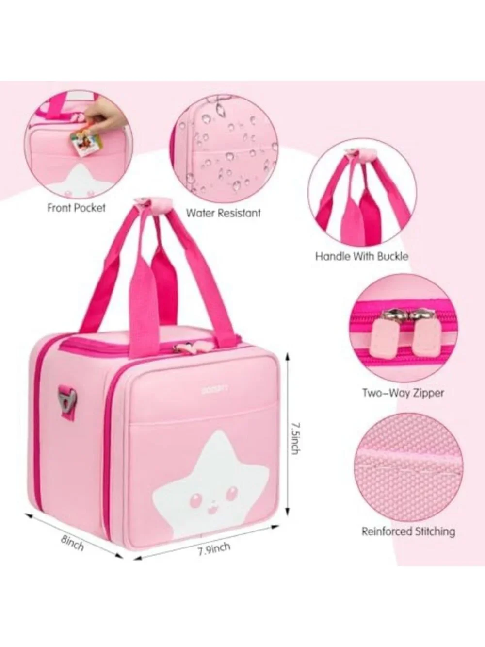 Portable Storage Case for Story Books & Characters, Pink, with Handle & Strap